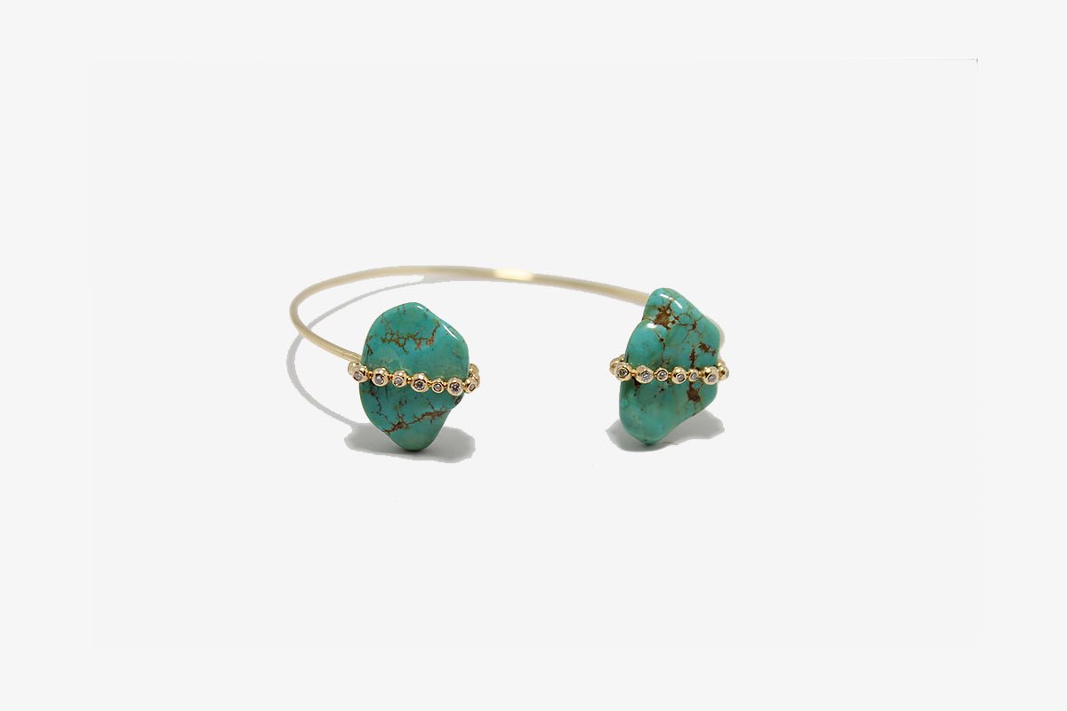 Load image into Gallery viewer, 14k Gold Turquoise Nugget Cuff Bracelet

