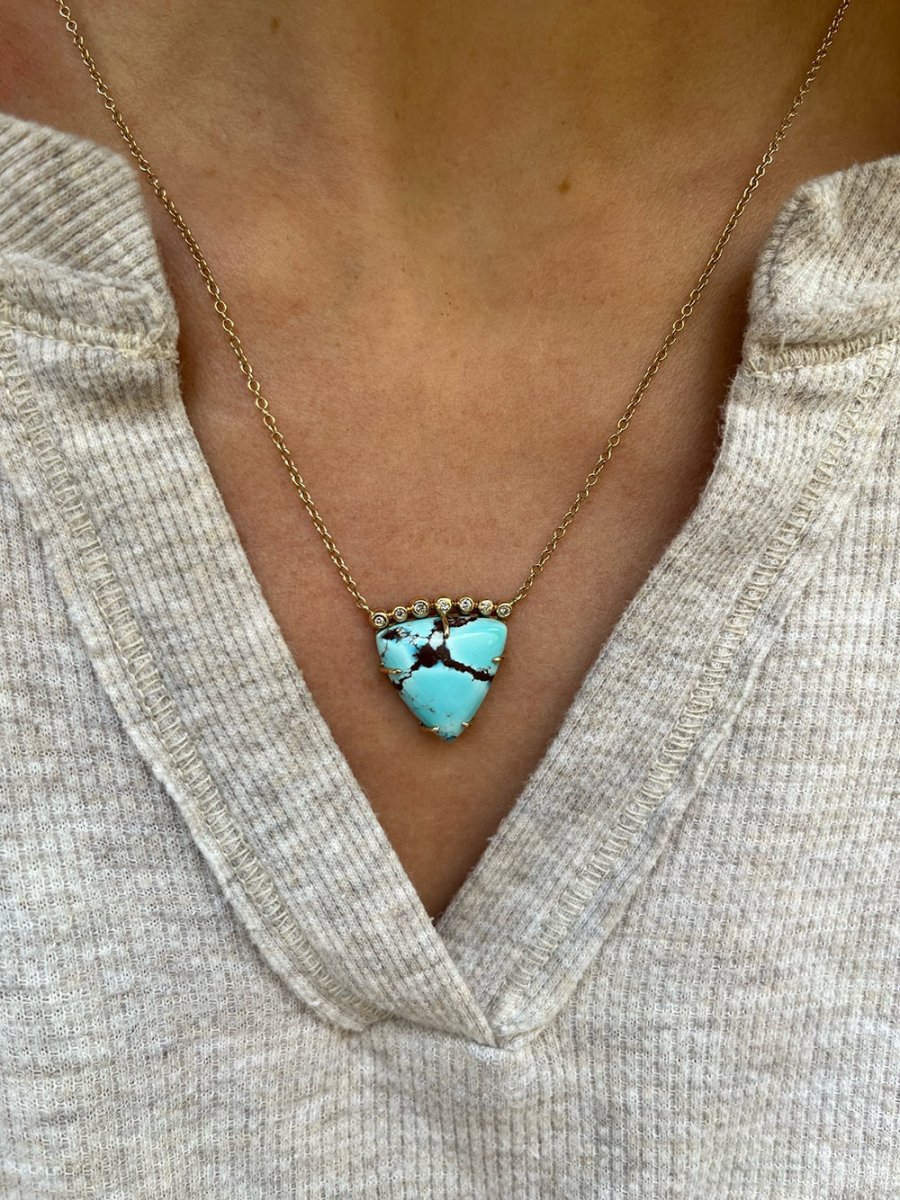 Load image into Gallery viewer, 14k Gold Turquoise Triangle Necklace
