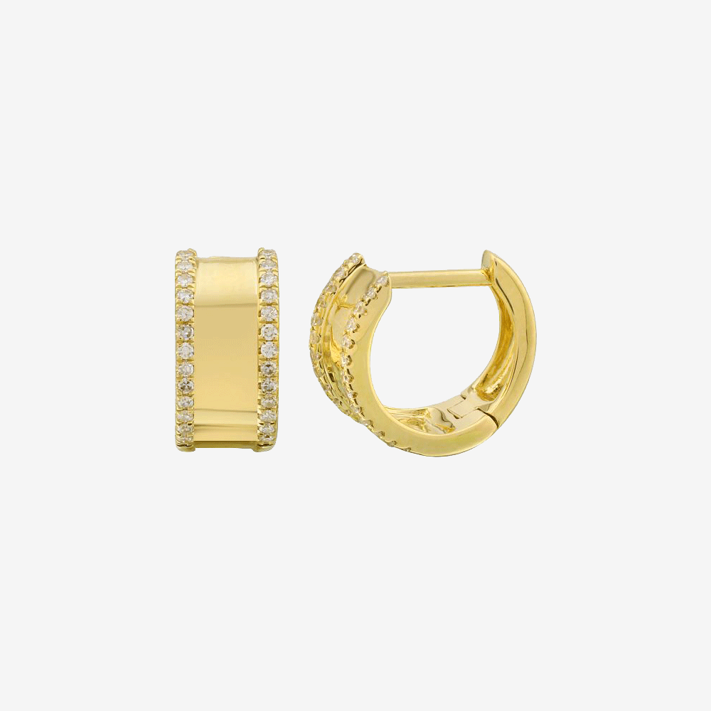 14k Gold Wide Diamond Huggie Earrings