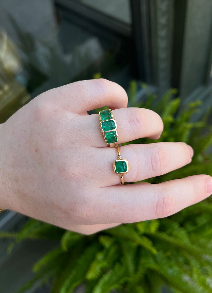 18k Gold Emerald Classic Button Ring