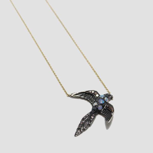 Load image into Gallery viewer, 18k Opal &amp;amp; Red Diamond Swallow Necklace
