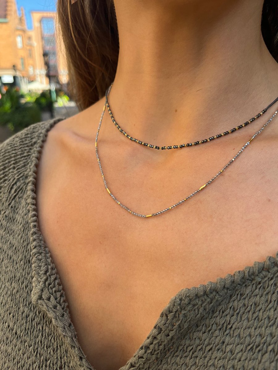 Beaded Grey + Gold + Black Spinel Necklace