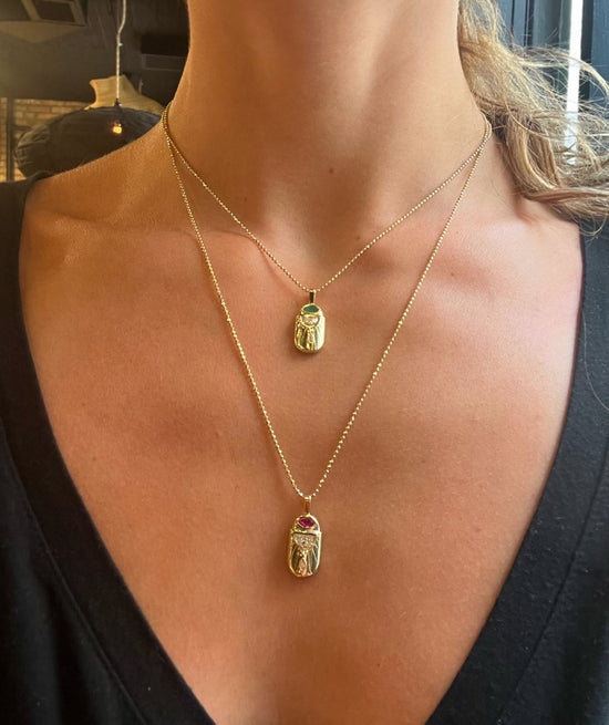 Christina Magdolna 14k Gold Emerald + Diamond Scarab Pendant