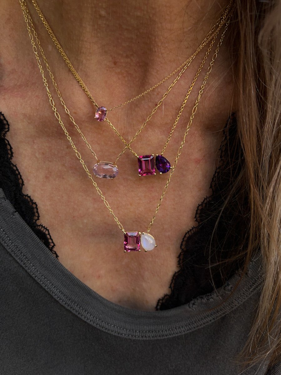 Gemma Couture "Toi et Moi" Pink Topaz + Moonstone Necklace