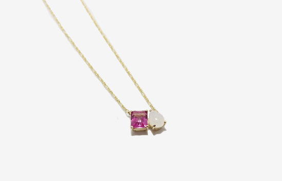 Load image into Gallery viewer, Gemma Couture &amp;quot;Toi et Moi&amp;quot; Pink Topaz + Moonstone Necklace
