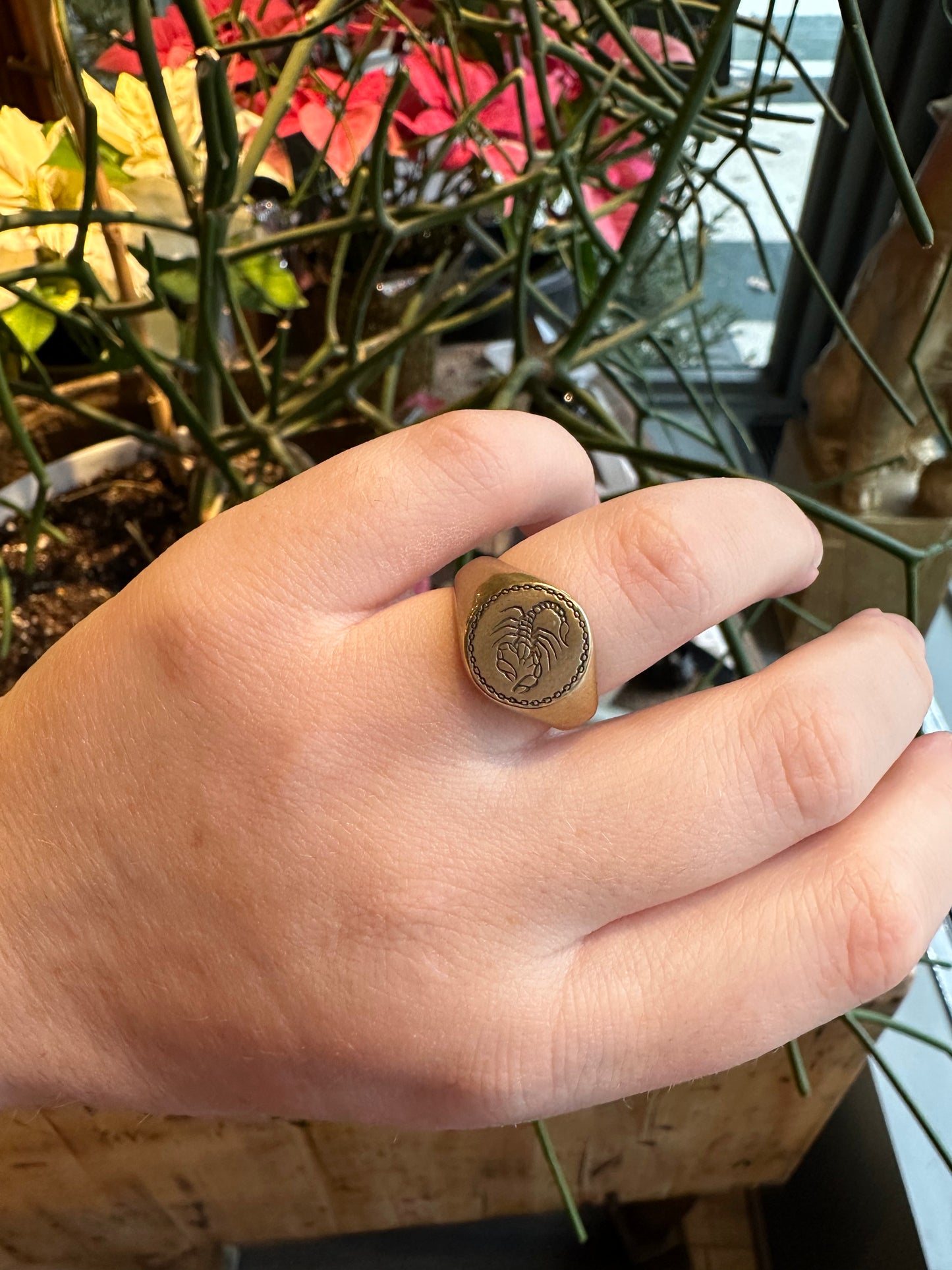 Round Brass Signet Ring Gem
