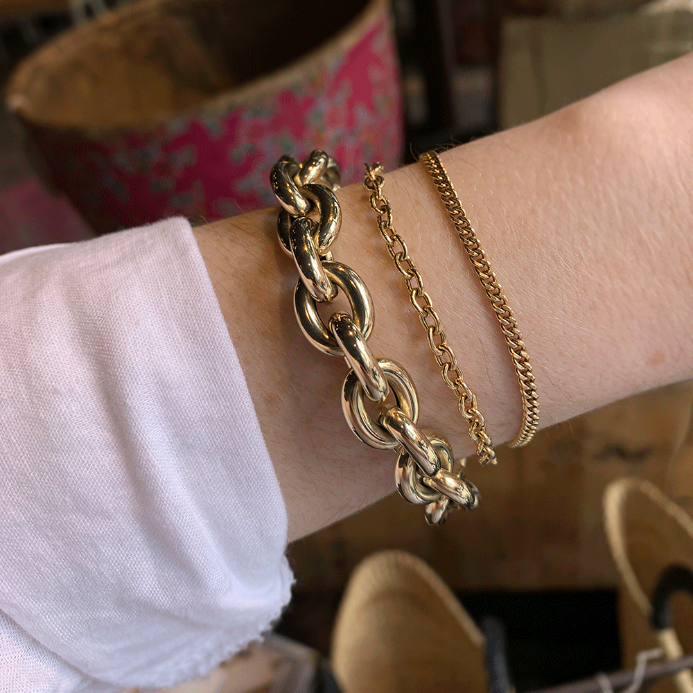 Large 14k Gold Oval Link Bracelet Gem