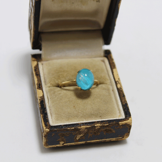 Nam 18k Gold Oval Rutile Quartz + Turquoise Ring