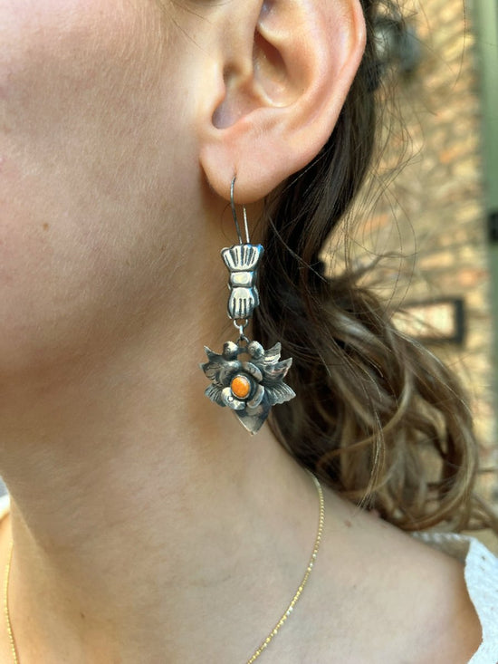 Oaxacan Silver & Coral Earrings