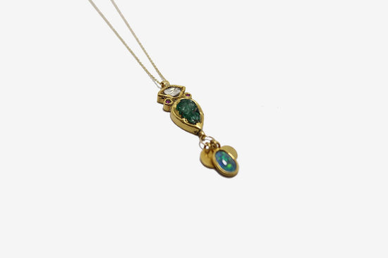 One of a Kind 18k Gold Diamond, Emerald, Ruby and Opal Necklace