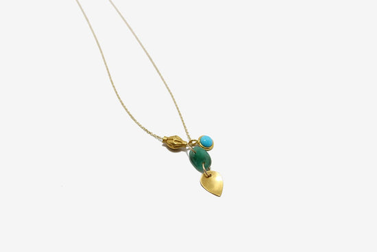 One of a Kind 18k Gold Emerald and Turquoise Necklace