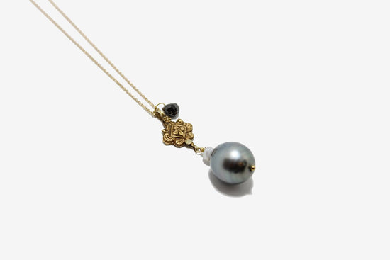 One of a Kind 18k Gold Tahitian Pearl & Black Diamond Necklace