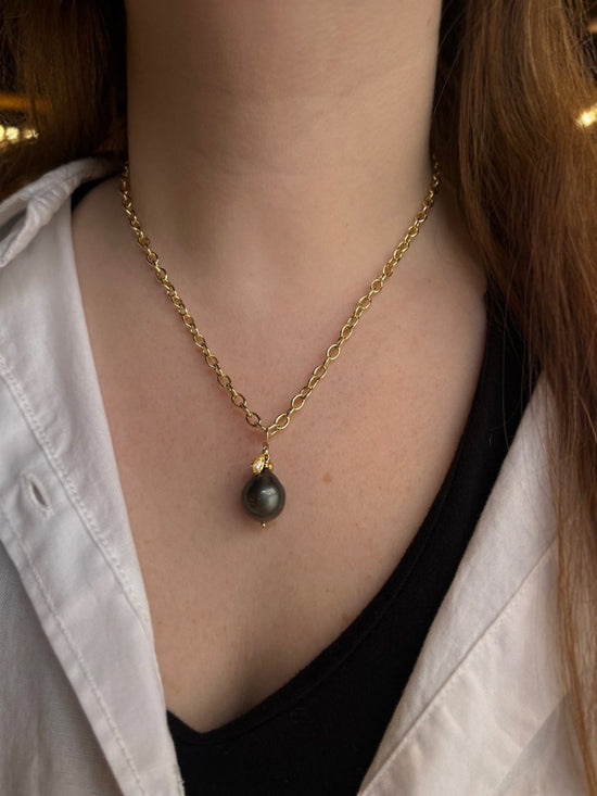 One of a Kind Tahitian Pearl & Diamond Necklace