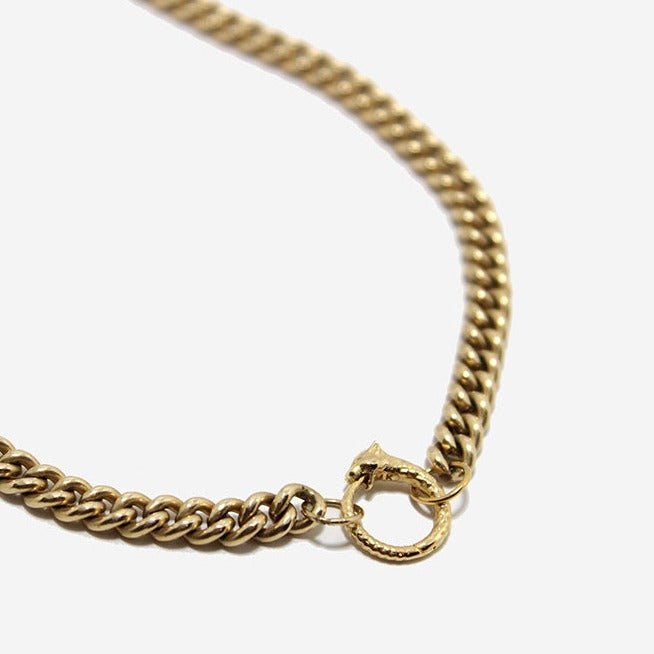 Vintage Gold Curb Chain Necklace + Panther Connector