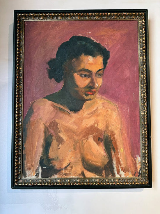 Vintage Nude Portrait Pink Background