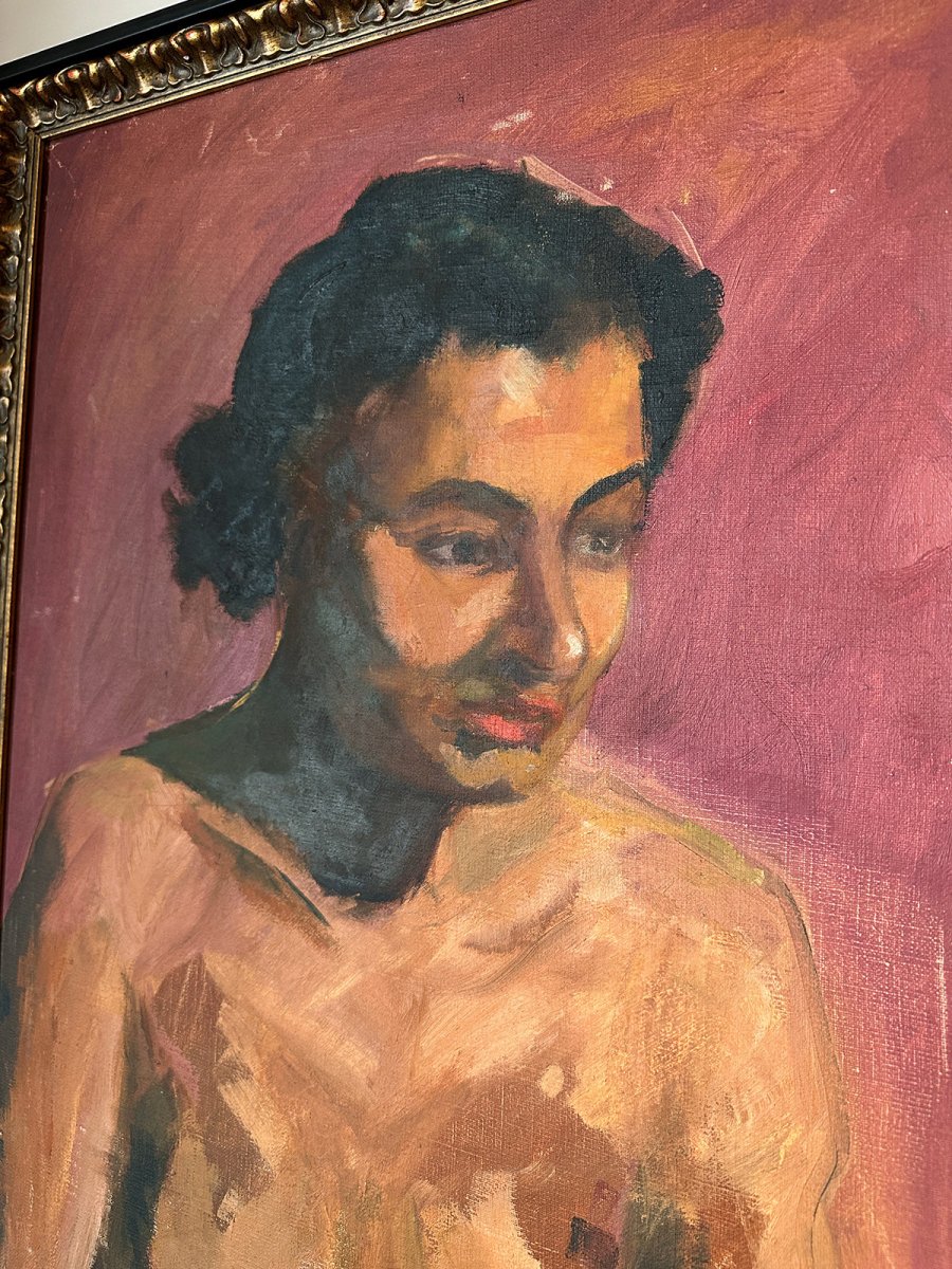 Vintage Nude Portrait Pink Background