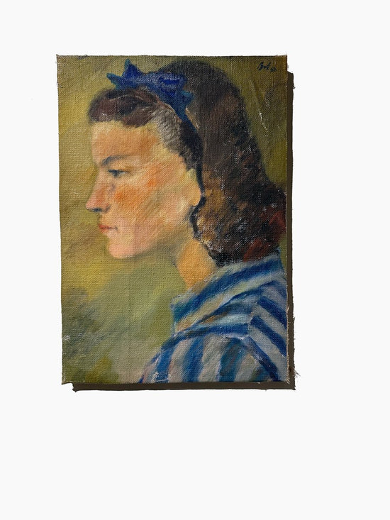 Vintage Portrait Oil of Female looking sideways