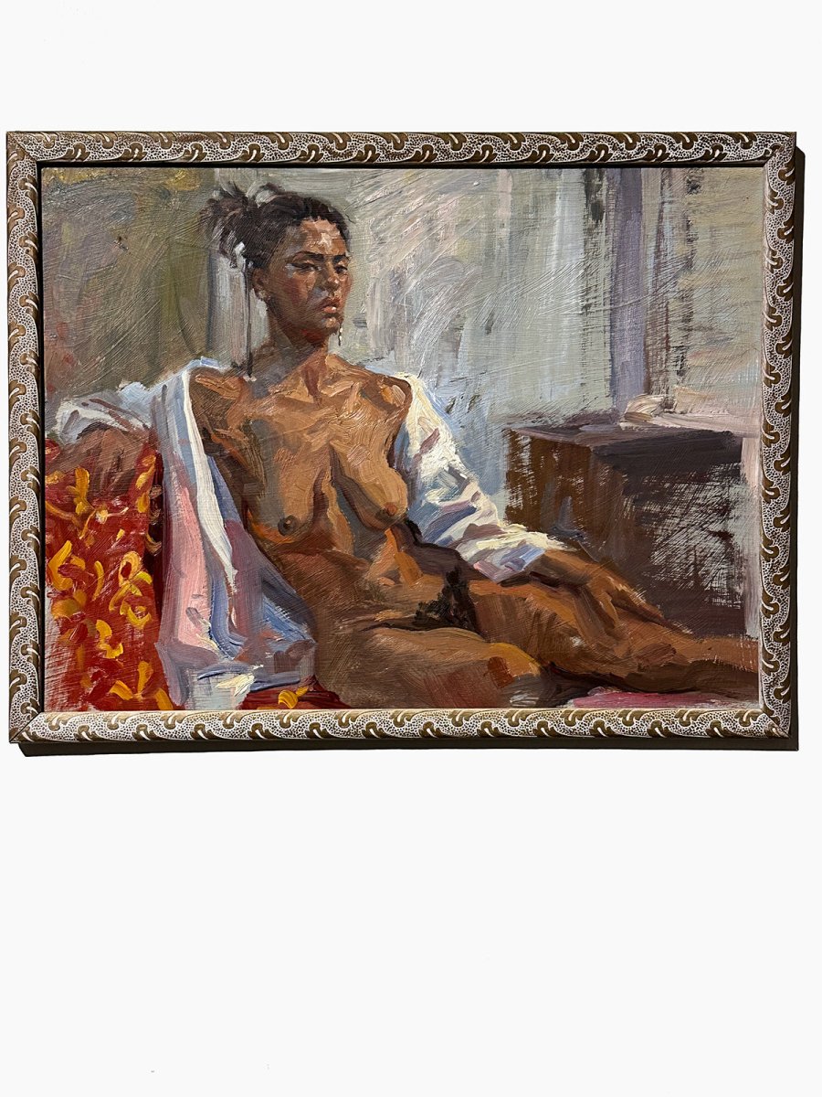 Vintage Reclining Nude Oil Painting