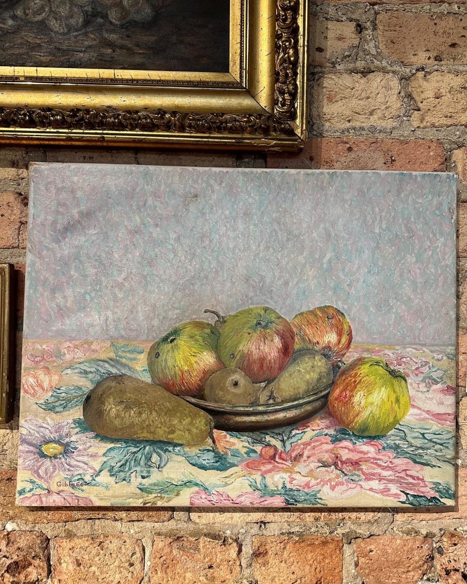 Load image into Gallery viewer, Vintage Still Life of Fruit on Floral Tablecloth
