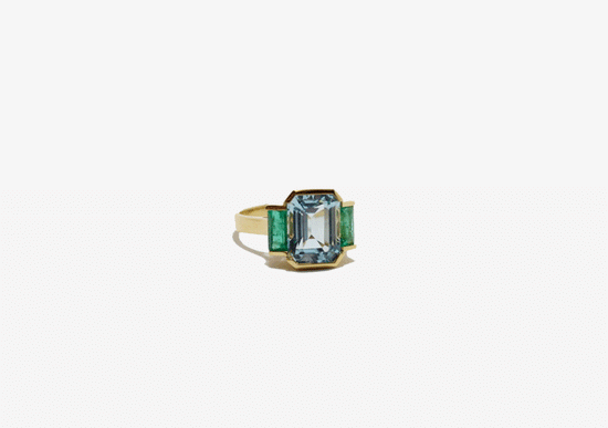 Yi Collection Aquamarine & Emerald Tonal Deco Ring