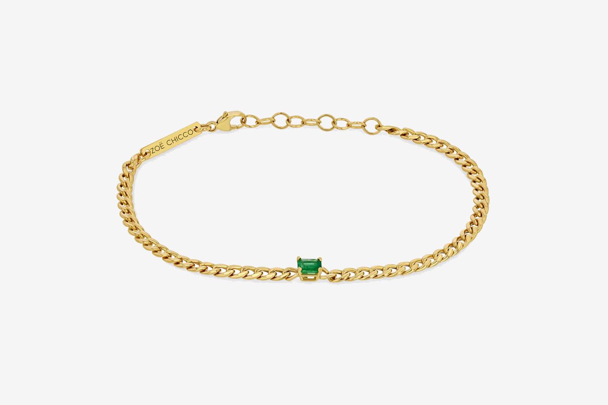 Zoe Chicco 14k Curb Chain + Emerald Bracelet
