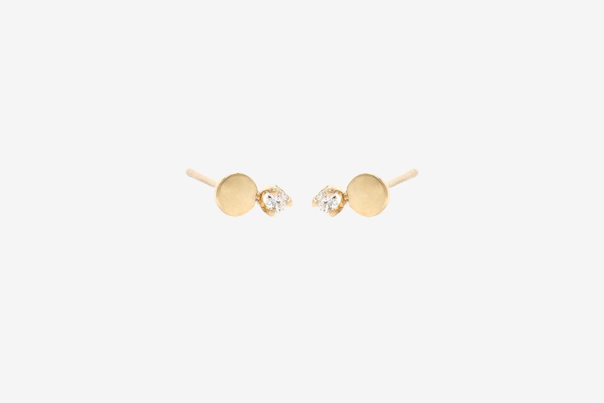 Zoe Chicco 14k Gold Disc + Diamond Stud Earrings