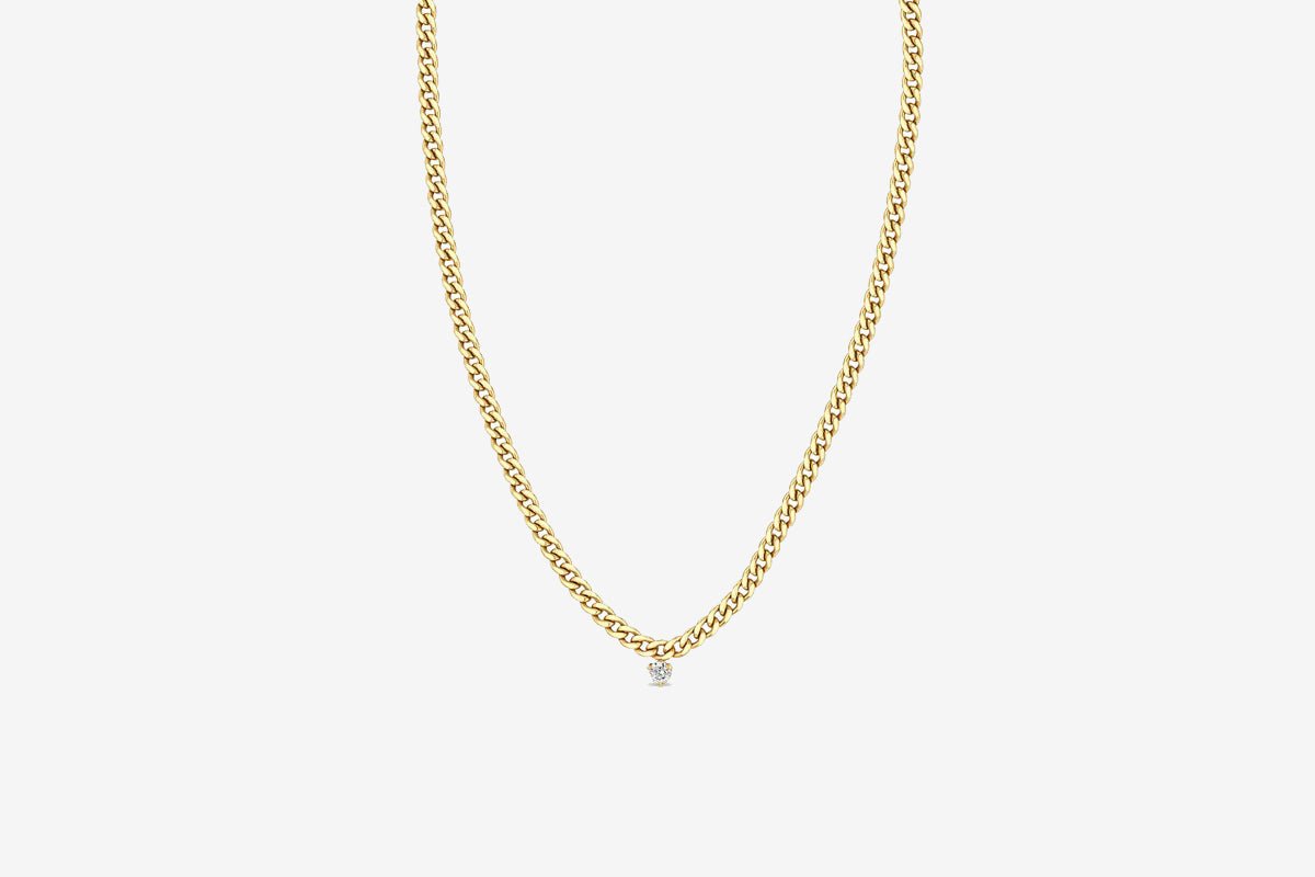 Load image into Gallery viewer, Zoe Chicco 14k Single Diamond Curb Chain Necklace
